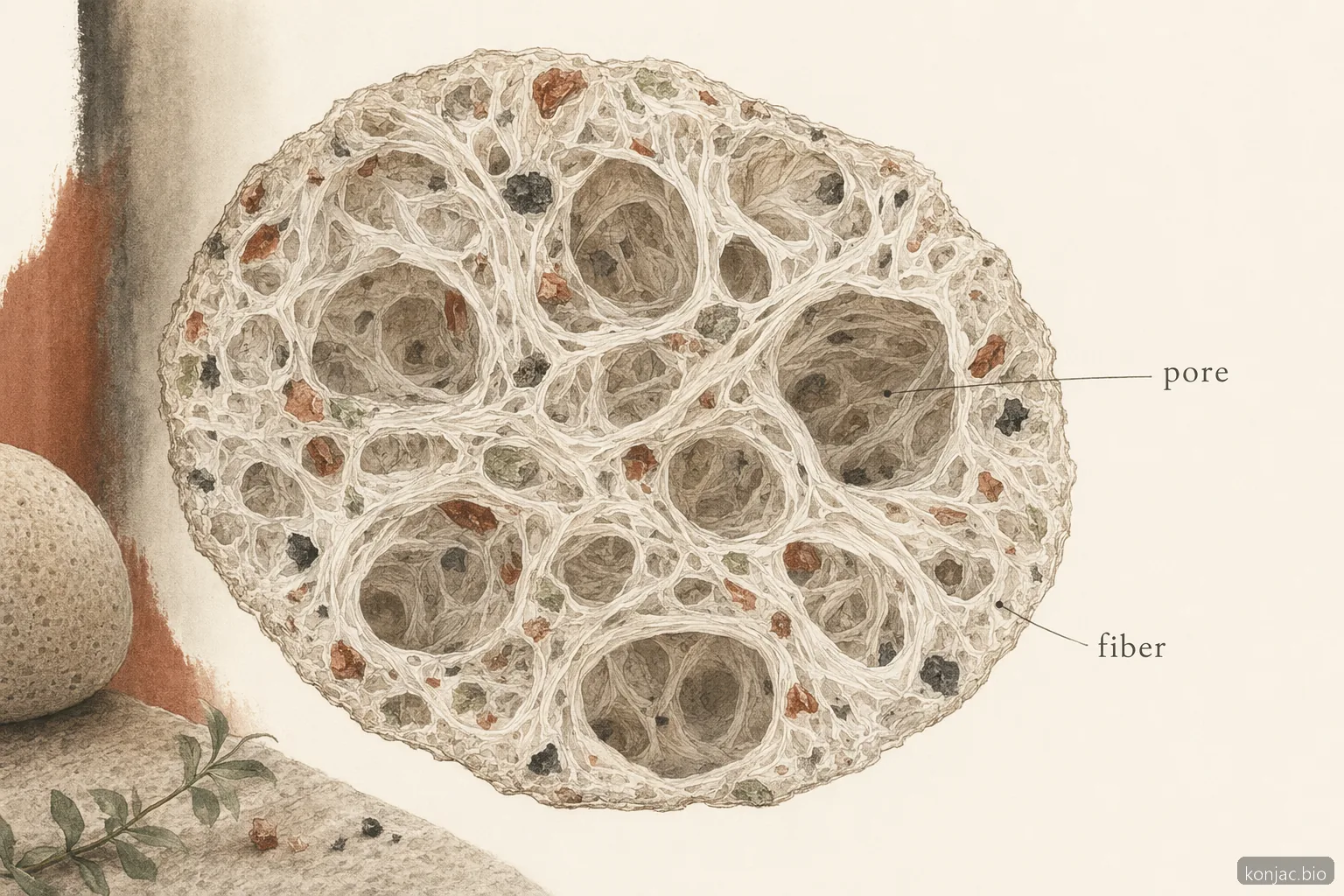 Private-label konjac sponges rely on a porous fiber network that holds water and supports gentle cleansing.