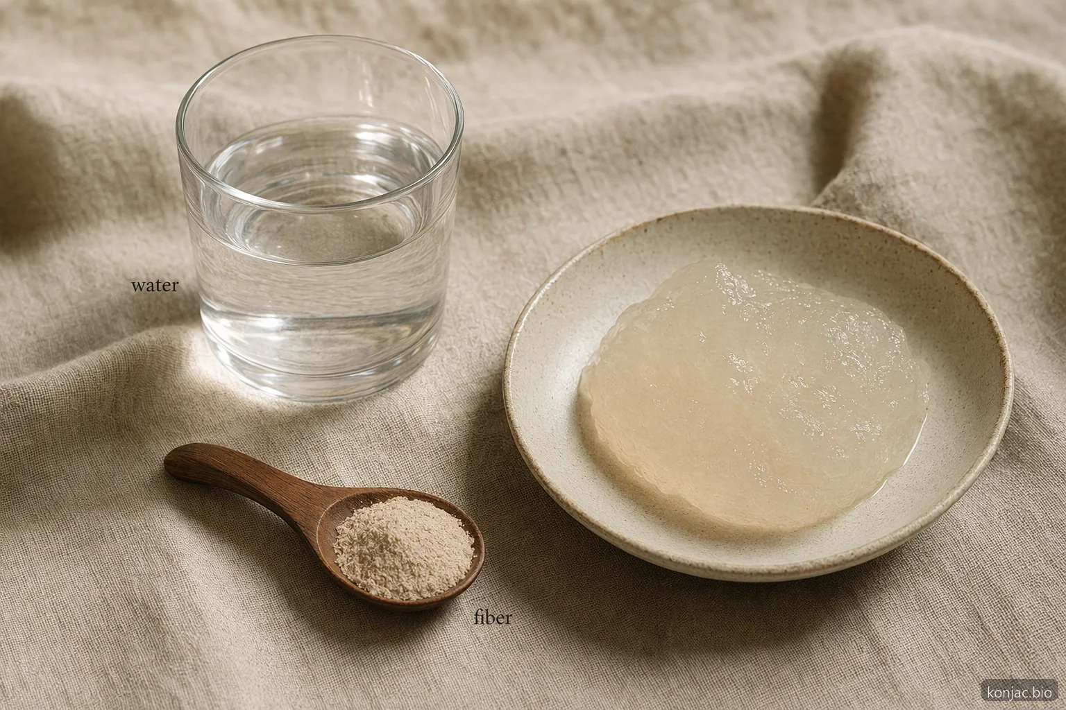 benefits of glucomannan require enough water because the powder swells into a thick hydrated gel.