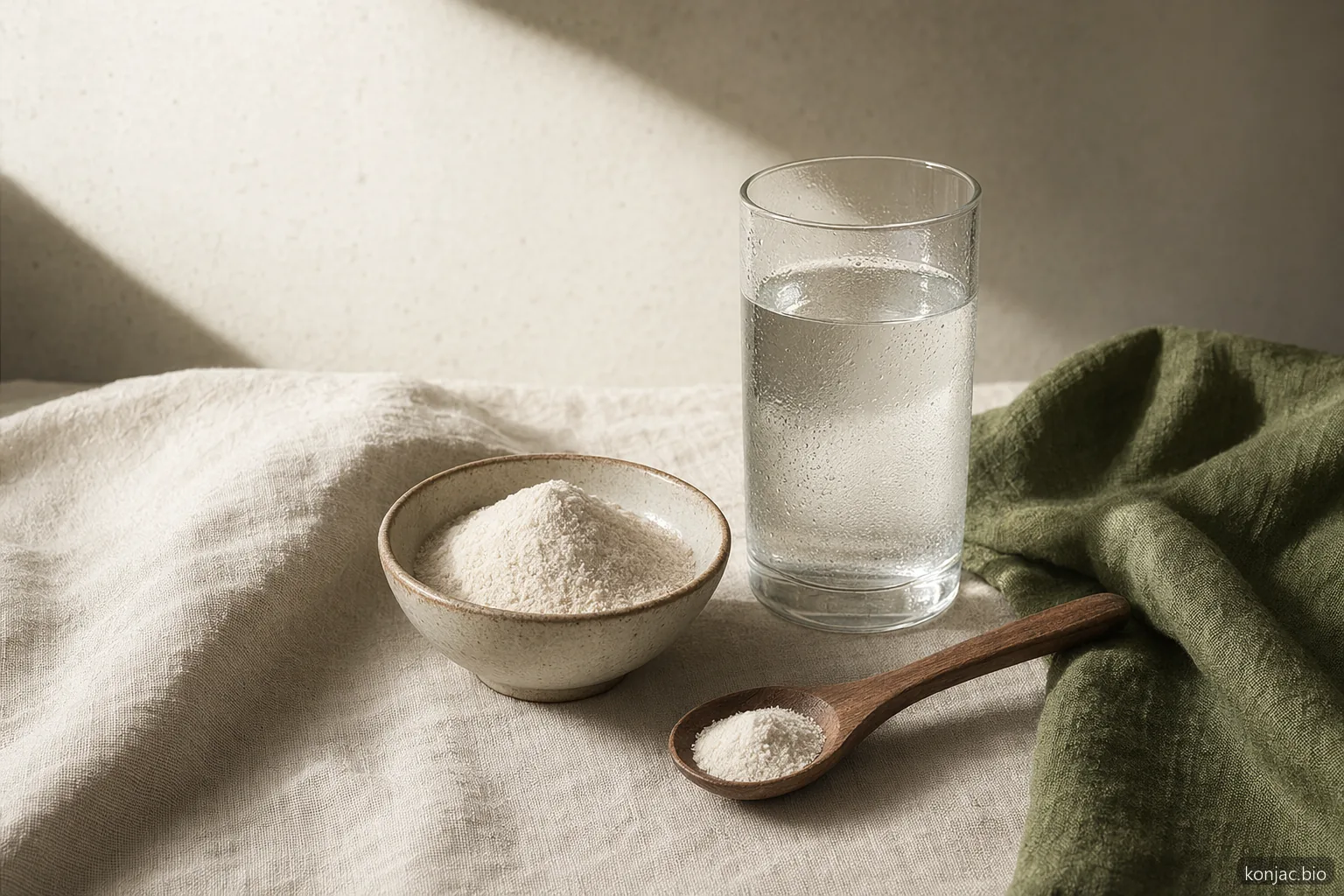 Glucomannan benefits require enough water, with powder taken as a hydrated fiber rather than dry.