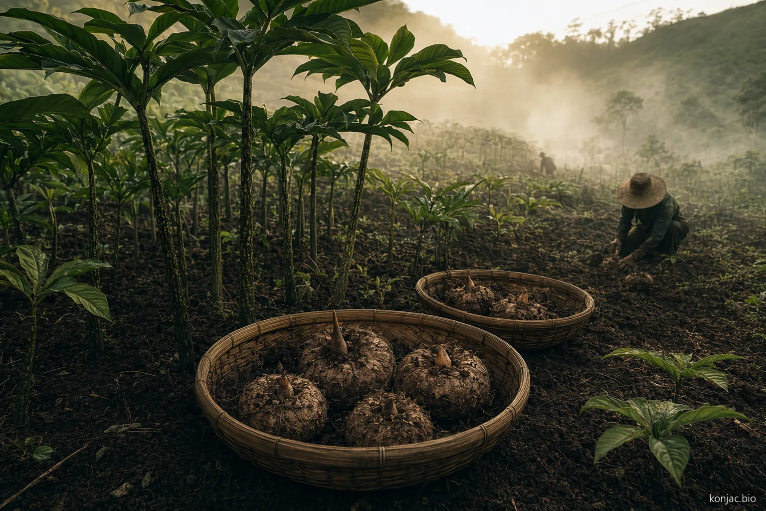 glucomannan cholesterol sourcing begins in konjac fields where clean corm handling underpins consistent fiber quality