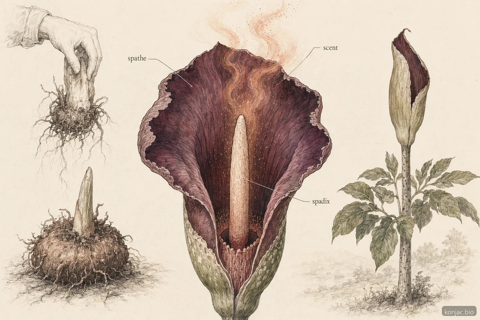 amorphophallus konjac voodoo lily odor comes from the spadix and spathe chamber that attracts pollinators