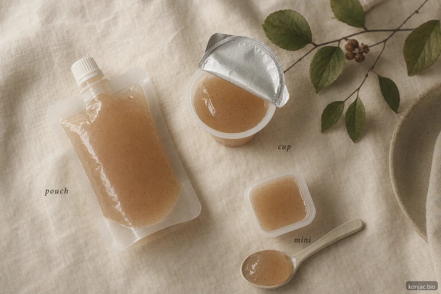 Konjac jelly snack formats matter for safety; pouches and spoonable cups are easier to portion than mini cups.