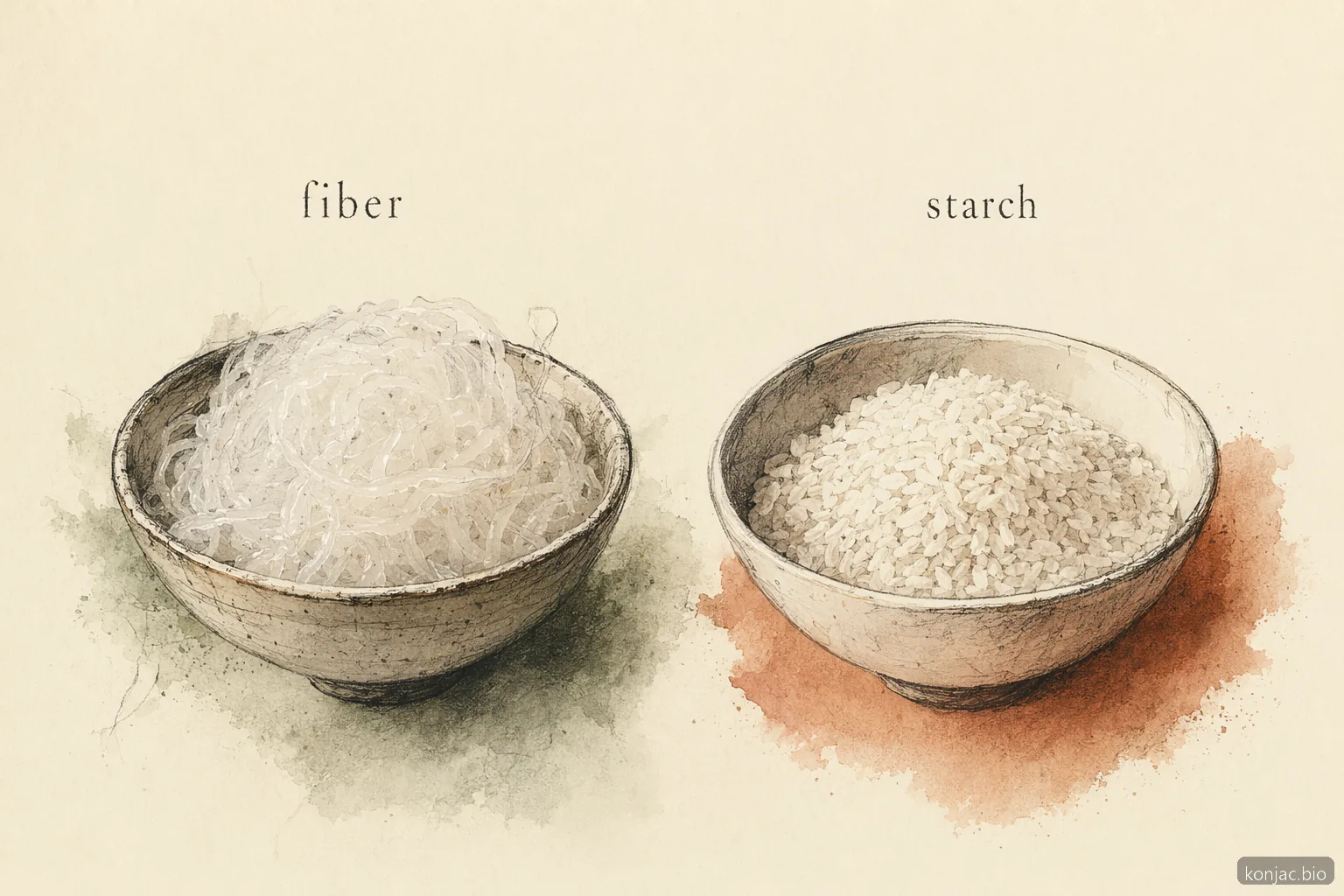 miracle rice shirataki rice is mostly water and glucomannan fiber, unlike starch-heavy white rice.