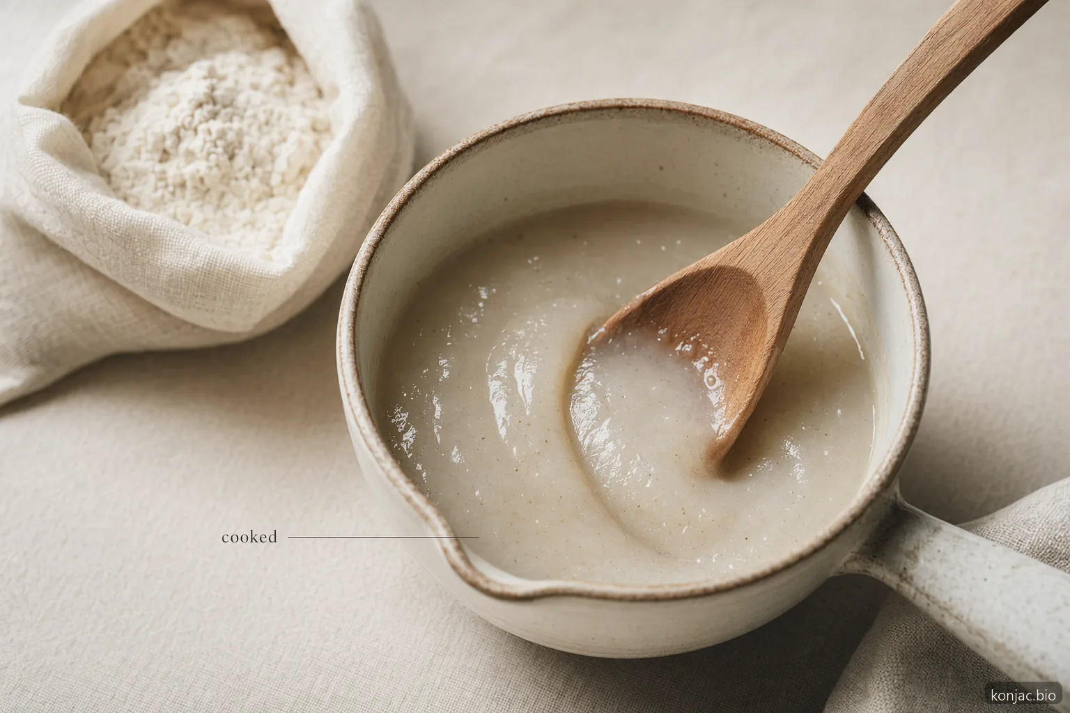 Konjac side effects konjac flour sauce shows hydration and cooking make powder behave like a thickener.