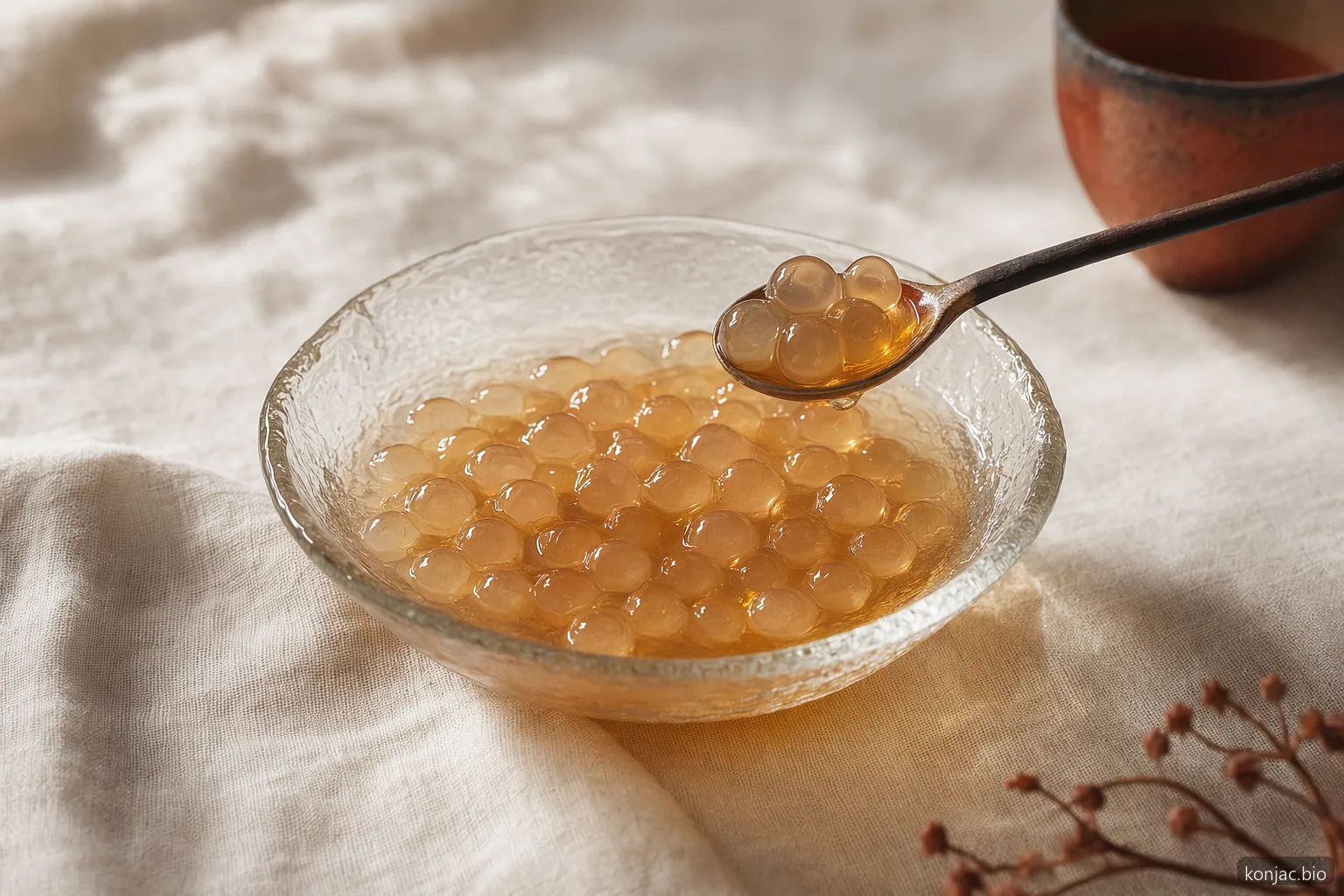 Konjac crystal boba pearls, translucent chewy pearl
