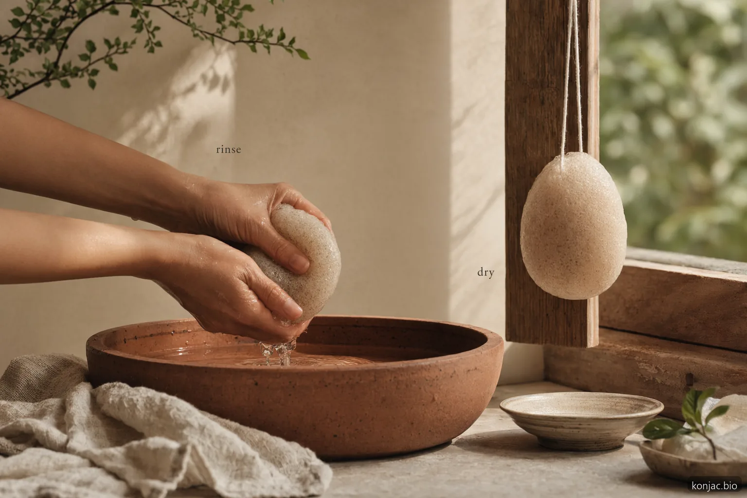 Konjac sponges for face stay fresher when rinsed, squeezed, and air dried between gentle cleansing uses