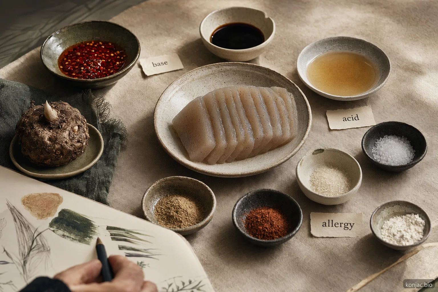 konjac shuang ingredients grouped by base, acid, and allergen inputs for faster spicy snack label review