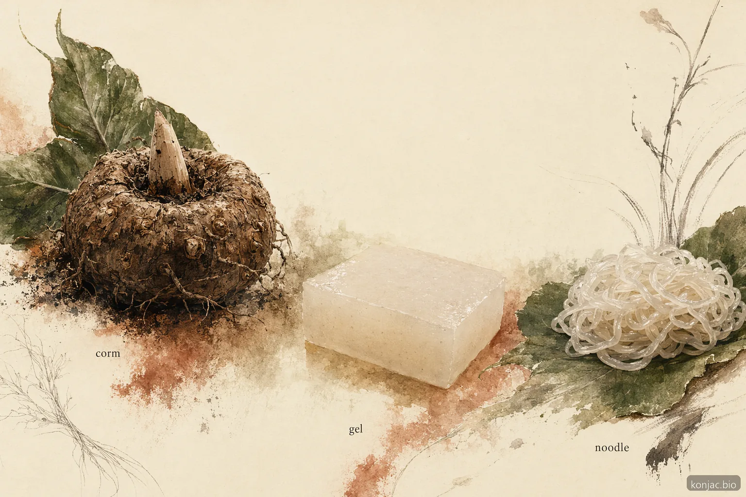 miracle noodle shirataki noodle starts with konjac corm, then gel, then translucent noodles made mostly of water and fiber