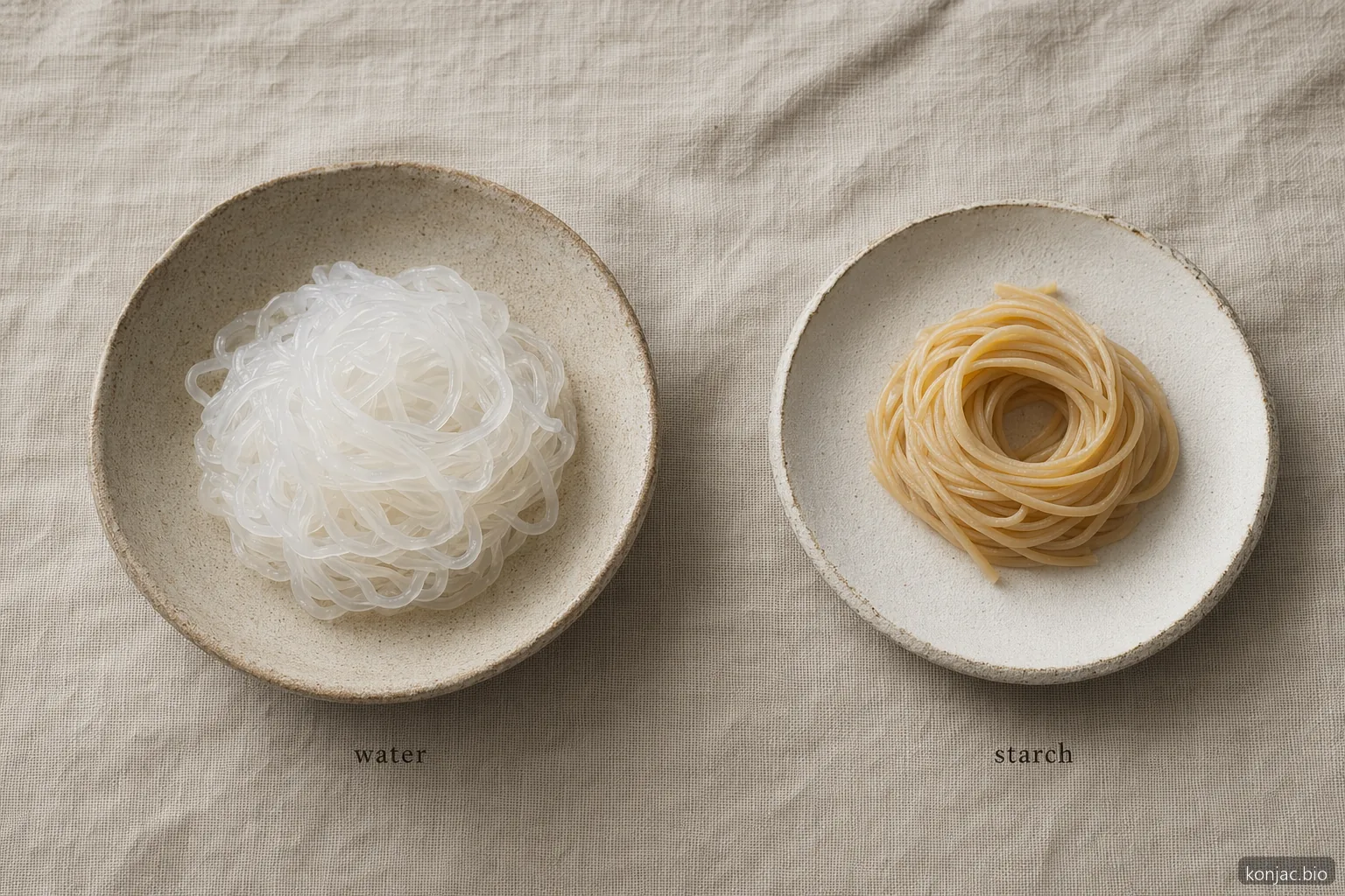 shirataki noodles noodle differs from wheat pasta because it is water-rich, while wheat pasta is starch-based