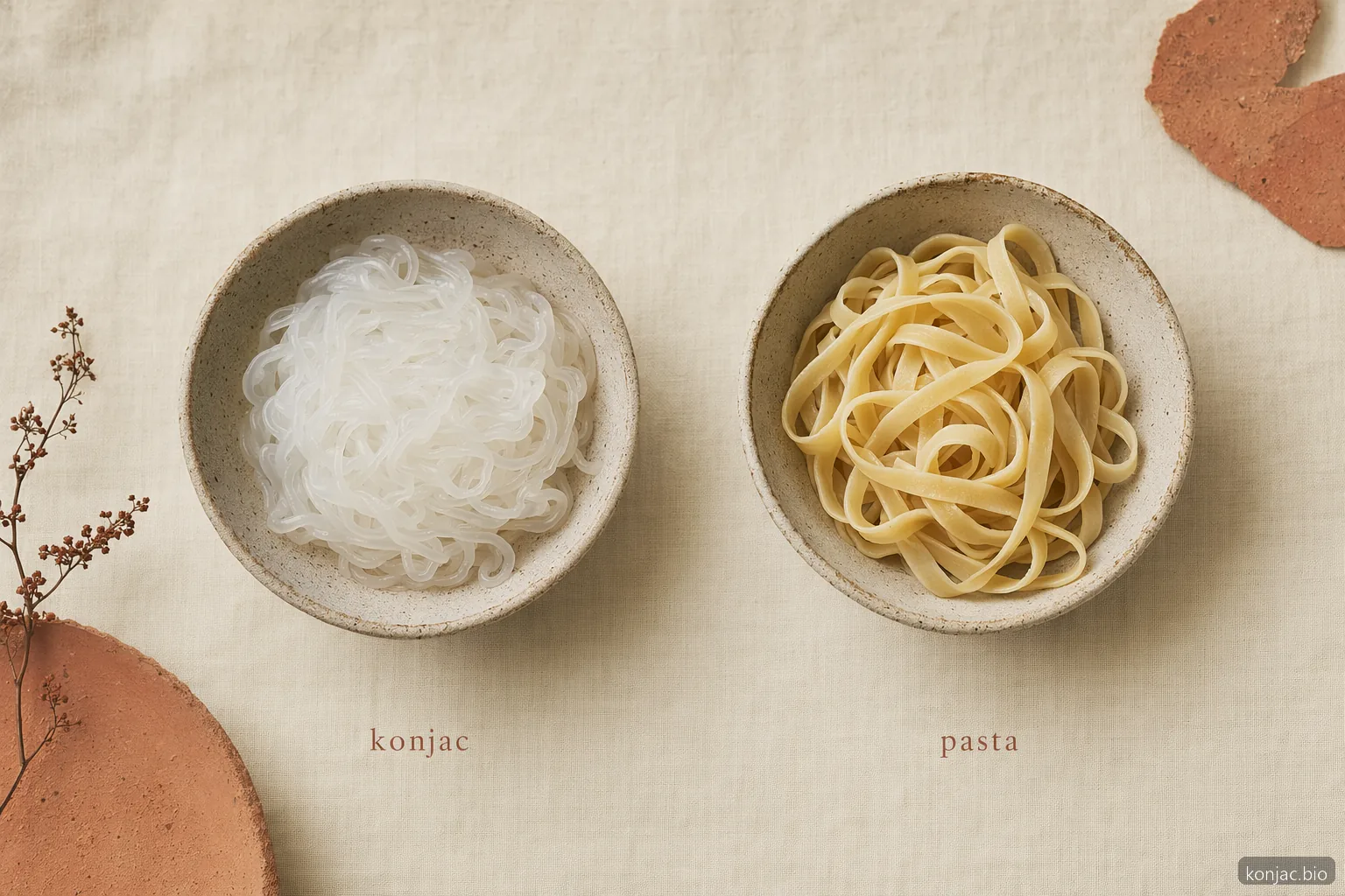 Very low calorie noodles compared with pasta: shirataki gives similar bowl volume with much lower calorie density